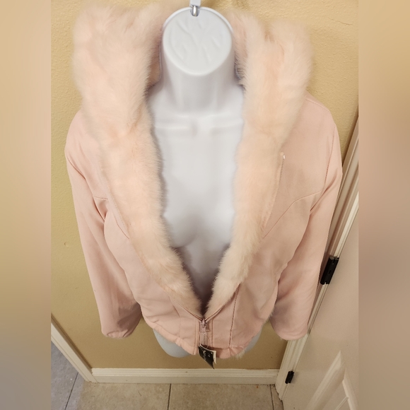 Baby Pink Paris Blues Reversible Fur Jacket Size Large | Vintage | 2000's - Picture 10 of 11